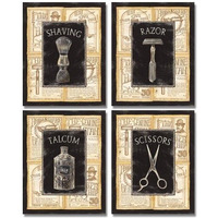 Gango Home D   Cor 4 Vintage Barber Shop Art Prints Shave Scissors 8 X 10