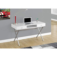 Monarch Specialties Laptop Table With Drawers And Open Shelf Computer, Writing Desk, Metal Sturdy Legs, 48"" L, Glossy White