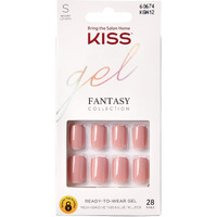 Kiss Gel Fantasy Press On Nails, Nail Glue Included, Ribbons', Pink, Short Size, Squoval Shape, Includes 28 Nails, 2G Glue, 1 Manicure Stick, 1 Mini File
