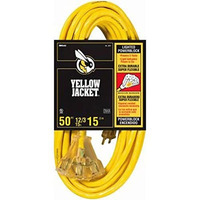 Yellow Jacket 2827 12/3 15-Amp Sjtw Contractor Power Block, Heavy Duty, Multi, Lighted Outlets, Weather Resistant Jacket, Feet, Extension Cord, 50 Ft