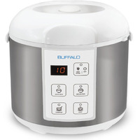 Buffalo Classic Rice Cooker With Clad Stainless Steel Inner Pot (10 Cups) - Electric Rice Cooker For White/Brown Rice, Grain - Easy-To-Clean, Non-Toxic & Non-Stick, Auto Warmer