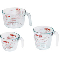 Pyrex 3 Piece Measuring Cup Set, Includes 1, 2, And 4 Tempered Glass Liquid Measuring Cups, Dishwasher, Freezer, Microwave, And Oven Safe, Essential Kitchen Tools