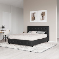Dhp Dakota Upholstered Platform Bed With Diamond Button Tufted Headboard And Footboard, No Box Spring Needed, Full, Black Faux Leather