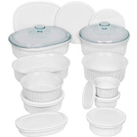Corningware French White 20-Pc Ceramic Bakeware Set With Lids, Chip And Crack Resistant Stoneware Baking Supplies, Microwave, Dishwasher, Oven, Freezer And Fridge Safe