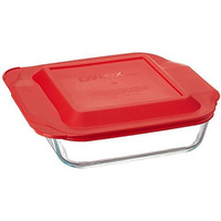Pyrex Get Dinner Away Large Handle 8"" X 8"" Square Dish. Making It Easy To Monitor Casserole Cooking And Brownie Baking From A, 4, Red 8""