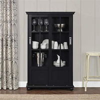 Ameriwood Home Aaron Lane 4 Tier Bookcase With Sliding Glass Doors, Black