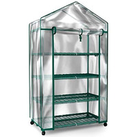 Home-Complete Mini Greenhouse-4-Tier Indoor Outdoor Sturdy Portable Shelves-Grow Plants, Seedlings, Herbs, Or Flowers In Any Season-Gardening Rack, Green