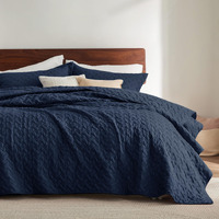 Bedsure Quilts King Size - Lightweight Bedspreads King Size With Basket Weave Pattern, Soft Quilt Bedding Set, Navy Comforter Set Coverlet For All Seasons With 2 Pillow Shams