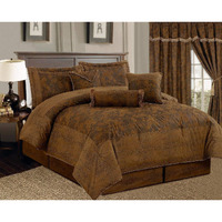 Grand Linen 7 Piece Dark Camel Brown Lavish 106X 94 Comforter Set Micro Suede Bed In A Bag (California) Cal King Size Bedding