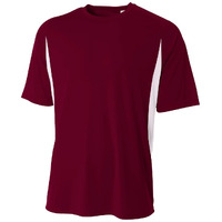 A4 Men's Short Sleeve Cooling Performance Color Block Tee, Maroon White, 4X-Large