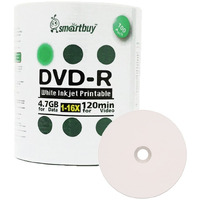 Smartbuy 100-Disc 4.7Gb/120Min 16X Dvd-R White Inkjet Hub Printable Blank Data Recordable Media Disc