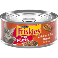 Purina Friskies Gravy Wet Cat Food, Prime Filets Chicken & Tuna Dinner In Gravy - (24) 5.5 Oz. Cans