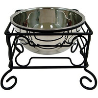 Yml 10-Inch Black Wrought Iron Stand With Single Stainless Steel Feeder Bowl