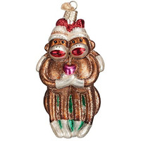 Old World Christmas Sock Monkey Pair Glass Blown Ornament