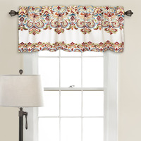 Lush Decor Clara Valance Paisley Damask Print Bohemian Style Single Curtain, 52W X 18L, Turquiose & Tangerine