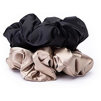 Kitsch Satin Pillow Scrunchies, Hair Accessories, Prevents Frizz And Breakage, Great For Overnight Use, Ponytails Buns, Up Dos, And Braids, All Hair Types, 2 Count (Black/Gold)