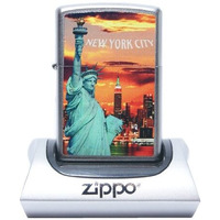 Zippo New York City Statue Of Liberty Skyline Chrome Lighter