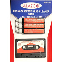 Audio Tape Cassette Head Cleaner W/ 3 Cleaning Fluids Care Wet Maintenance Kit By Alazco