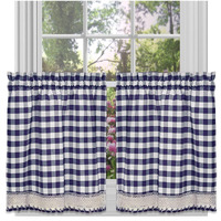 Buffalo Check Tier Pair Window Curtain Set - 58 Inch Width, 36 Inch Length - Navy & Ivory Plaid Drapes - Light Filtering Drapes For Kitchen, Bedroom, Living & Dining Room By Achim Home Decor