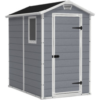 Keter Manor 4X6 Resin Outdoor Storage Shed Kit-Perfect To Store Patio Furniture, Garden Tools Bike Accessories, Beach Chairs And Lawn Mower, Grey & White