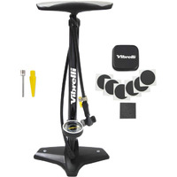 Vibrelli Bike Floor Pump With Gauge & Puncture Kit - 160 Psi - Presta Valve Bike Pump Switches To Schrader - High Pressure Bicycle Pump,Black