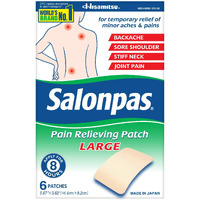Salonpas Pain Relieving Patch, Large, 6 Count, For Back, Neck, Shoulder, Knee Pain And Muscle Soreness, 8 Hour Pain Relief