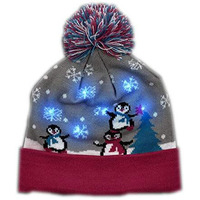 Blinkee Multicolor Led Snowy Winter Christmas Holiday Penguins Beanie Hat