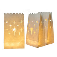 Homemory 50 Pcs White Luminary Bags, Upgraded Moisture-Proof Candle Bags, Stars Design Luminaries For Wedding, Party, Halloween, Thanksgiving, Christmas