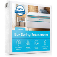 Linenspa Box Spring Encasement Standard, Complete Protection With Zipper, Waterproof Box Spring Protector Standard, Split Queen , White