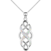 Yfn Irish Celtic Knot Created Opal Pendant Necklace Infinity Love Sterling Silver Cz Jewelry 18 "" (White Opal Celtic Knot Necklace)