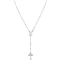 Miabella Italian 925 Sterling Silver Or 18K Gold Plated Rosary Bead Cross Y Necklace Chain For Women (Sterliing Silver, Length 20 Inches)