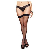 Dreamgirl Womens Plus Size Fishnet Thigh High Seam Stockings With Bow Detail On Back, Black, One Queen