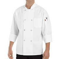 Chef Designs Mens Eight Pearl Button Chef Coat, White, Large