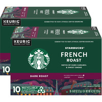 Starbucks Coffee K-Cup Pods, French Roast, Dark Roast Ground Coffee K-Cups For Keurig Brewers, 100% Arabica Coffee, 10 Ct K-Cup Pods/Box (Pack Of 2 Boxes)