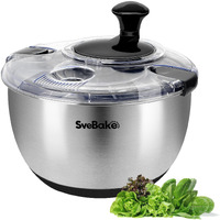 Svebake Stainless Steel Salad Spinner, 4.2 Qt Vegetable Washer, Bpa-Free Lettuce Dryer With Crank Design, Dishwasher Safe, Non-Slip Base - Transparent Lid