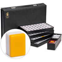 Yellow Mountain Imports Japanese Riichi Mahjong Set - White And Yellow Standard Size Tiles With Black Vinyl Case - With East Wind Tile, Set Of Betting Sticks, & Dice