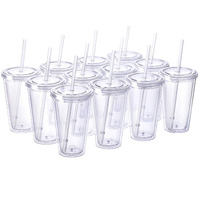 Cupture Classic 12 Insulated Double Wall Tumbler Cup With Lid, Reusable Straw & Hello Name Tags - 16 Oz, Bulk Pack (Clear)