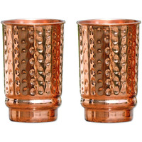 Hammered Pure Copper Tumblers Set Of 2, Unlined, Uncoated And Lacquer Free | 350 Ml. (11.8 Us Fl Oz) Traveller's Copper Cups For Ayurveda Health Benefits