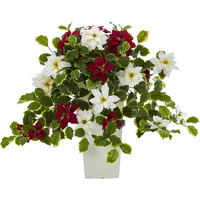 23 Poinsettia And Variegated Holly Artificial Plant In Decorative Planter (Real Touch)