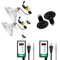 Simple Deluxe 100W/150W Reptile Heat Bulb And 8.5/10.5 Inch Clamp Light, 40-108 Degrees Fahrenheit Digital Thermostat Controller And Thermometer Included, For Amphibian Pet & Incubating Chicken