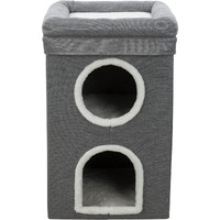 Trixie Saul Cat Condo | 2-Story Condo Tower | Scratching Surface | Foldable For Easy Storage | Gray