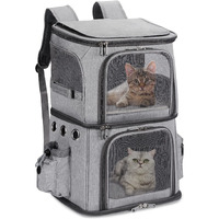 Hovono Double-Compartment Pet Carrier Backpack For Small Cats And Dogs Cat Travel Carrier For 2 Cats Perfect For Travelinghiking Camping Grey