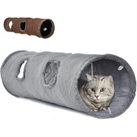 Collapsible Cat Tunnel, Leerking 2 Window Suede Cat Play Tube Toy For Large Cats With Scratching Ball Crinkle Paper, L 51.2"" X D 11.8"", Grey