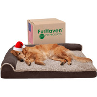 Furhaven Two-Tone Faux Fur & Suede L Shaped Chaise Egg Crate Orthopedic Foam Dog Bed - Espresso Jumbo (X-Large)