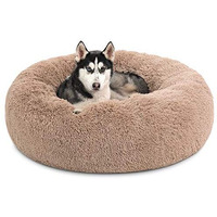 Bedsure Calming Dog Bed For Large Dogs - Donut Washable Large Pet Bed, 36 Inches Anti Anxiety Round Fluffy Plush Faux Fur Dog Bed, Fits Up To 100 Lbs Pets, Camel