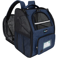 Petami Dog Cat Backpack Carrier, Expandable Pet Carrier Backpack For Travel Hiking, Small Medium Dog Puppy Large Cat Carrying Backpack, Airline Approved Ventilated Soft Back Support, 18 Lbs, Navy