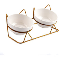 Trosetry Cat Bowls, Double Ceramic Pet Bowls With 15      Tilted Raised Stand For Food And Water, Anti Vomiting Cat Dish Feeder, Perfect For Puppy Cats And Small Dogs(Double Bowls1)