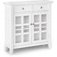 Simplihome Acadian Solid Wood 36 Inch Wide Transitional Entryway Hallway Storage Cabinet In White With 2 Drawers 2 Doors And 2 Adjustable Shelves