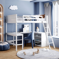 Full Loft Bed With Desk And Storage Shelves Bookcase Wood High Frame For Dorm, Size Beds Kids Adults Boys Girls Teens, White