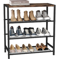 Homefort 4-Tier Metal Shoe Rack, All-Metal Shoe Tower,Shoe Storage Shelf With Mdf Top Board,Each Tier Fits 3 Pairs Of Shoes,Entryway Shoes Organizer With Sturdy Metal Shelves Rustic Brown